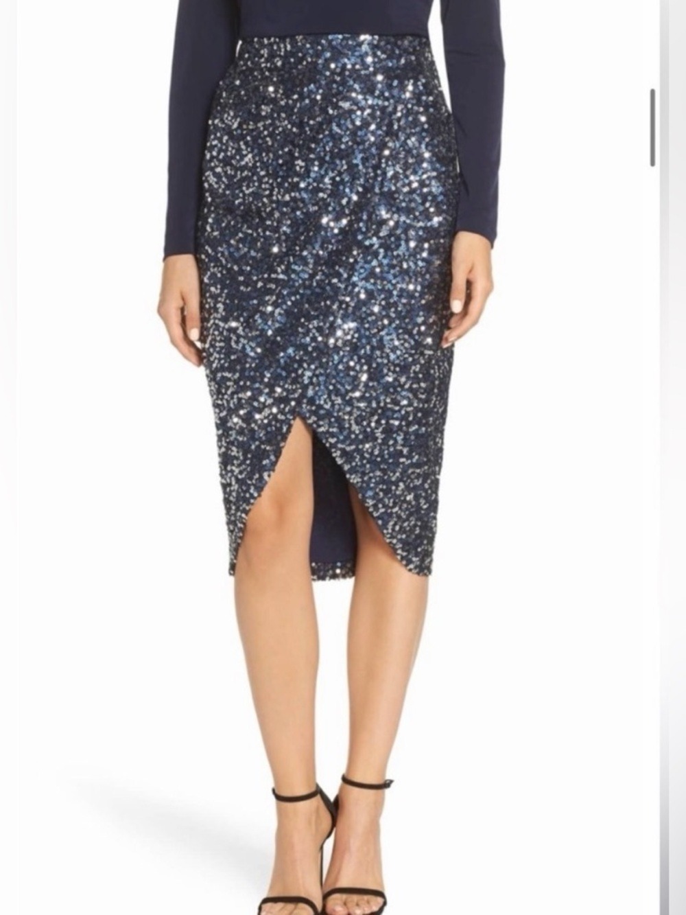 Eliza J Sequin Faux Wrap Tulip Midi Skirt NWT 8 NYE Party Event Holidays Bling